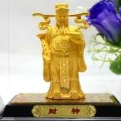 千足鑄金財(cái)神金銀擺件，絨沙金純金財(cái)神像擺件定制