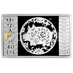 2007中國丁亥（豬）年金銀紀念幣5盎司長方形銀質(zhì)紀念幣
